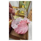 Victorian Art Glass Basket with Candy stripe Pattern and Storage Boxes
