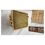 Victorian Art Glass Basket with Candy stripe Pattern and Storage Boxes