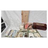 Post Card Collection, wood Storage Box and Vintage Items
