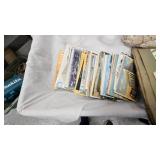 Post Card Collection, wood Storage Box and Vintage Items