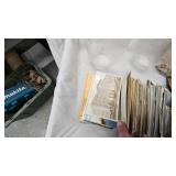 Post Card Collection, wood Storage Box and Vintage Items
