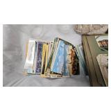 Post Card Collection, wood Storage Box and Vintage Items