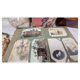 Post Card Collection, wood Storage Box and Vintage Items