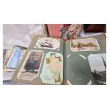 Post Card Collection, wood Storage Box and Vintage Items