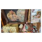 Wicker Baskets and Vintage Pictures Lot