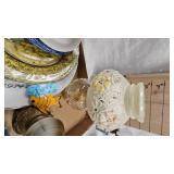 Minature Oil Lamps, Plates, Cup and Saucer, Hand Painted Lamp Shade