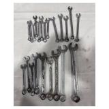 Assorted Wrench Lot including both open-end and combination types, varying in size and condition.