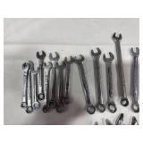 Assorted Wrench Lot including both open-end and combination types, varying in size and condition.