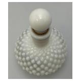 Vintage FENTON Hobnail Clear And White Perfume Bottle With Cork Stopper