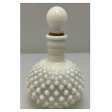 Vintage FENTON Hobnail Clear And White Perfume Bottle With Cork Stopper