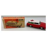 Vintage 1965 China MF-732 Ford Fairlane Ambulance With Siren Friction Car In Original Box (WORKS)