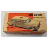 Vintage 1965 China MF-732 Ford Fairlane Ambulance With Siren Friction Car In Original Box (WORKS)