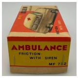 Vintage 1965 China MF-732 Ford Fairlane Ambulance With Siren Friction Car In Original Box (WORKS)