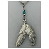 Vintage Native American Style Necklace With Feathers And Turquoise