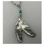 Vintage Native American Style Necklace With Feathers And Turquoise