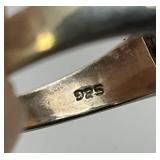 SIZE 7 Silver 925 Market Amber Stone With Reverse Etched Flower Ring 4 Grams