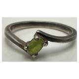 SIZE 6 Silver 925 Marked Green Stone Ring  1.91 Grams