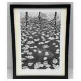 Framed Behind Glass M.C. Escher "Three Worlds" Print 12 3/4" x 16 3/4"