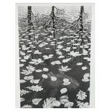 Framed Behind Glass M.C. Escher "Three Worlds" Print 12 3/4" x 16 3/4"