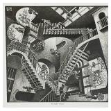 Framed Behind Glass M.C. Escher "Relativity" Print 12 3/4" x 16 3/4"