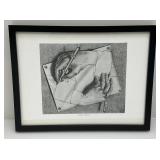 Framed Behind Glass M.C. Escher "Drawing Hands" Print 12 3/4" x 16 3/4"
