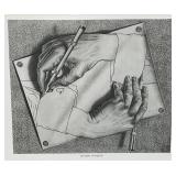 Framed Behind Glass M.C. Escher "Drawing Hands" Print 12 3/4" x 16 3/4"