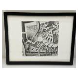 Framed Behind Glass M.C. Escher "Print Gallery" Print 12 3/4" x 16 3/4"