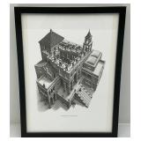 Framed Behind Glass M.C. Escher "Ascending And Descending" Print 12 3/4" x 16 3/4"