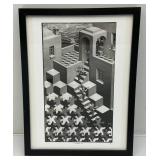 Framed Behind Glass M.C. Escher "Cycle" Print 12 3/4" x 16 3/4"