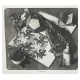 Framed Behind Glass M.C. Escher "Reptiles" Print 12 3/4" x 16 3/4"