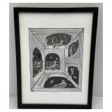 Framed Behind Glass M.C. Escher "Another World II" Print 12 3/4" x 16 3/4"
