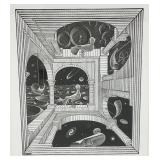 Framed Behind Glass M.C. Escher "Another World II" Print 12 3/4" x 16 3/4"