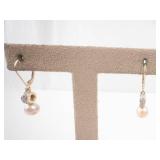 14K Gold Pearl & Diamond Dangle Earrings