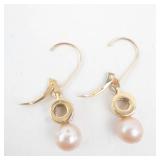 14K Gold Pearl & Diamond Dangle Earrings