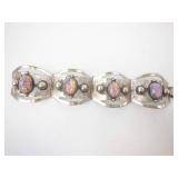 Taxco Mexican Sterling Silver Created Opal Cabochon Panel Bracelet - Filigree