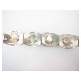 Taxco Mexican Sterling Silver Created Opal Cabochon Panel Bracelet - Filigree