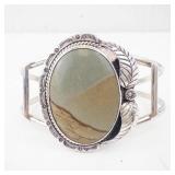 Southwestern Sterling Silver Agate Stone Cuff Bracelet