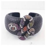 Sterling Multi-Colored CZ Leather Cuff Bracelet