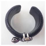 Sterling Multi-Colored CZ Leather Cuff Bracelet