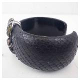 Sterling Multi-Colored CZ Leather Cuff Bracelet