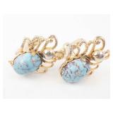 Cufflinks - Turquoise Cabochon Inlay in Gold Tone Pair