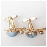 Cufflinks - Turquoise Cabochon Inlay in Gold Tone Pair