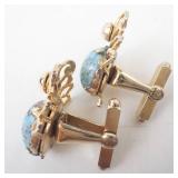 Cufflinks - Turquoise Cabochon Inlay in Gold Tone Pair
