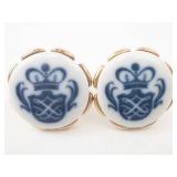 Cufflinks - Denmark Enamel Crest, Blue on White, Gold Tone Pair