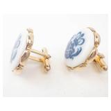 Cufflinks - Denmark Enamel Crest, Blue on White, Gold Tone Pair