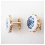 Cufflinks - Denmark Enamel Crest, Blue on White, Gold Tone Pair