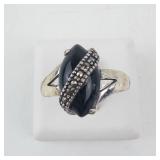 Onyx & Marcasite Setting Ring - Size 7.75-8