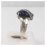 Onyx & Marcasite Setting Ring - Size 7.75-8