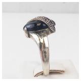 Onyx & Marcasite Setting Ring - Size 7.75-8
