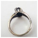 Onyx & Marcasite Setting Ring - Size 7.75-8